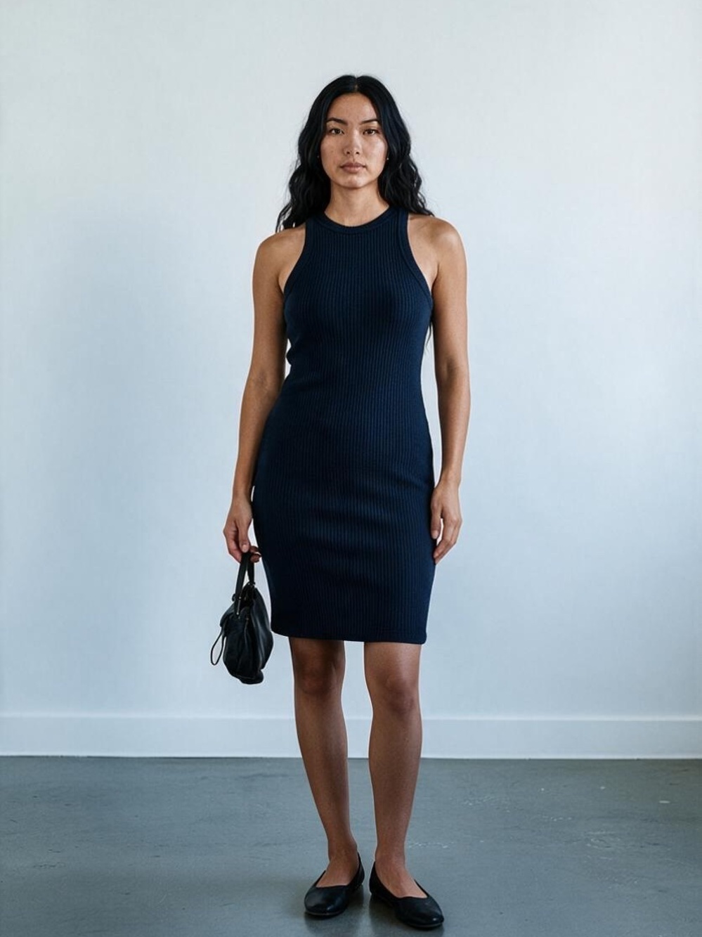 Rag & Bone Black Sleeveless Rib-Knit Midi Dress